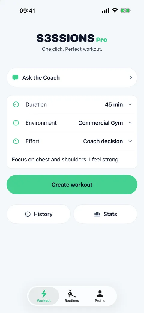 S3SSIONS: Workout per Wunschtext, Dauer, Umgebung und Intensität erstellen