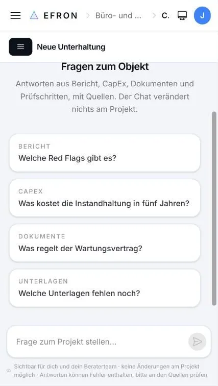 Kundenportal am Smartphone: Chat mit Fragen zum Objekt